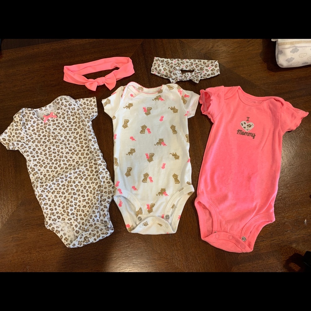 3 onesies with matching headbands